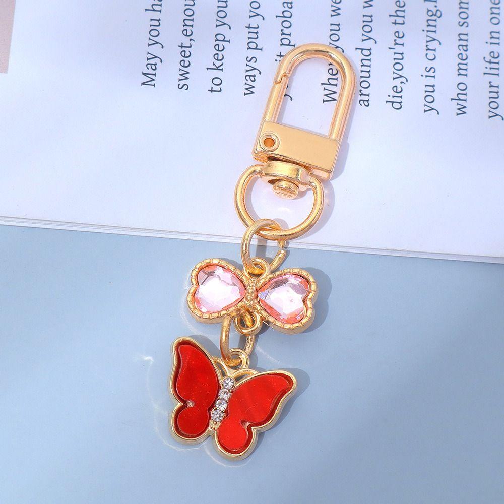 7PCS Pendant Rhinestone Butterfly Keychain Ornaments Key Ring Cute Crystal Bow Key Chain  Bag Decor