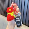 Cute Hand Woven Woolen Strawberry Flower Car Key Jewelry Pendant Women's Bag Decoration for Girls Gift Bag Charm