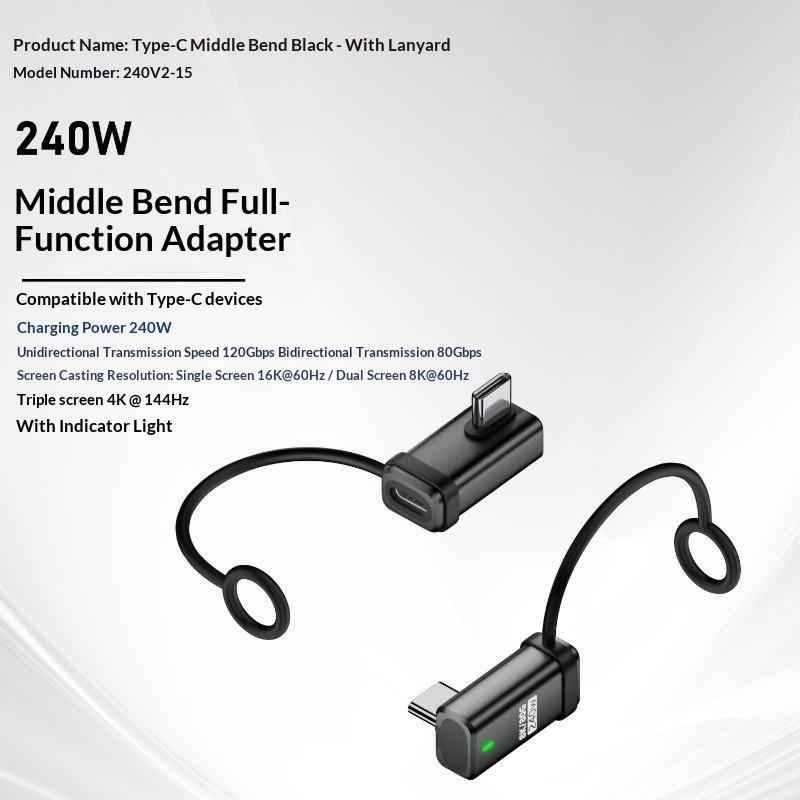 USB4 240 Вт PD 5 А Прямой угол USB C на Type C Конвертер Быстрая зарядка Синхронизация данных Адаптер для автомобиля Кемпинга Поездки Зарядка