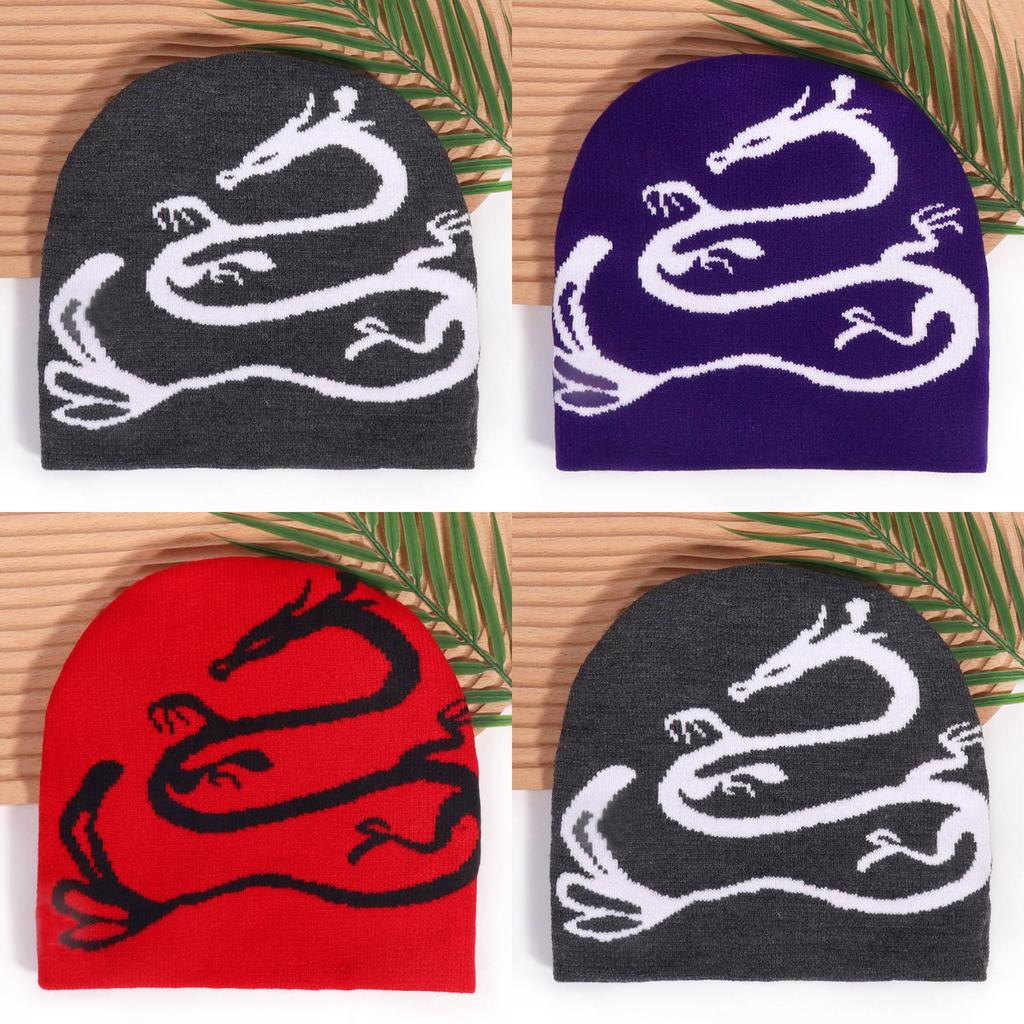 Streetwear Dragon Pattern Beanie For Men Women Warm Autumn Season