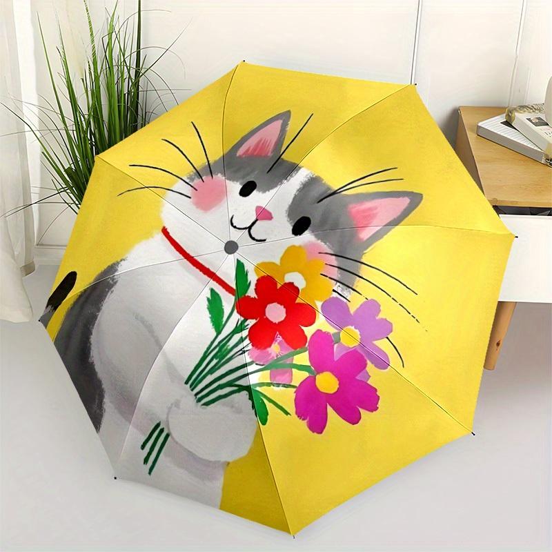 1pc Cat Flower Bouquet Automatic Open/Close Umbrella, Portable Folding umbrella for Everyday Use yy250826072