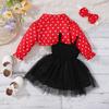 Girls' Toddler Strap Mesh Bow Dress+Polka Dot Lapel Coat Set