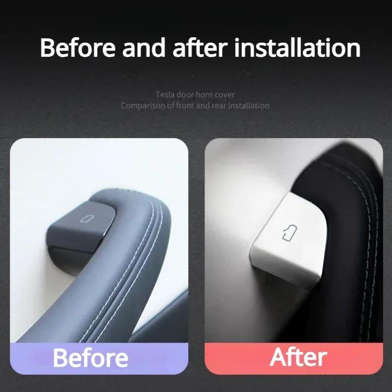 4pcs Car Door Opening Button Stickers For Tesla Model 3 Highland 2024 Door Button Trim Reminder Protector Decals Car Accessories