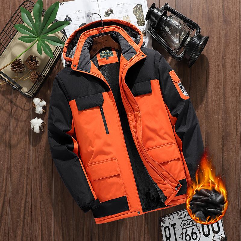 Autumn and Winter Charge Coat Men's Plush and Thickened Trendy Cotton Coat Outdoor Mountaineering Suit Cold Resistant and Warm Large Coat