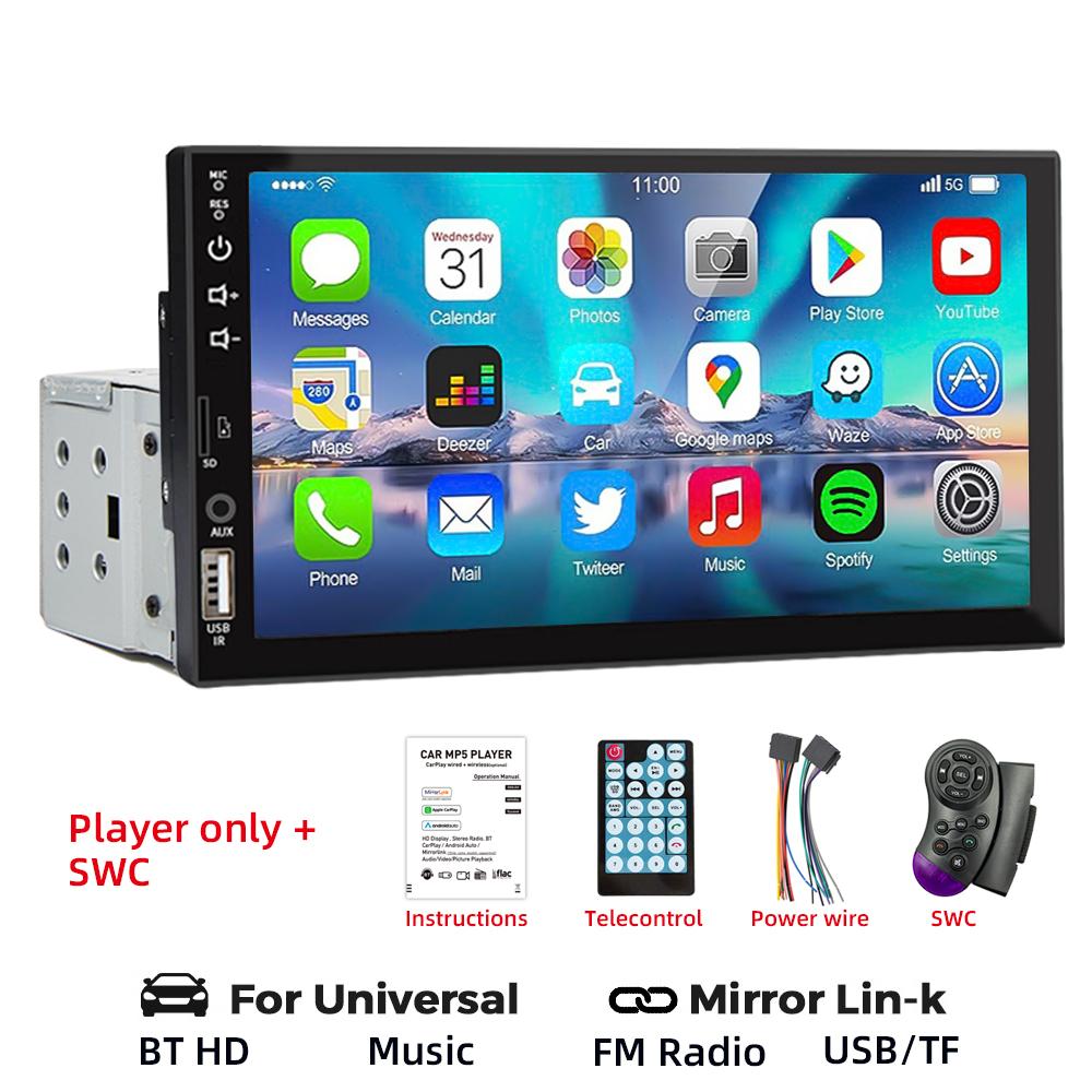 7 Inch Car Radio 1 Din MP5 Multimedia Player Touch Screen FM ISO Power Aux Input Bluetooth USB Mirror Link Universal