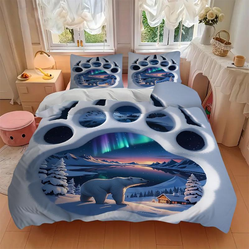 3pcs Polar Bear Footprint Duvet Cover Set -Includes 1 Duvet Cover and 2 Pillowcases, No Quilt Core, All-Season Home Decor yy251111106