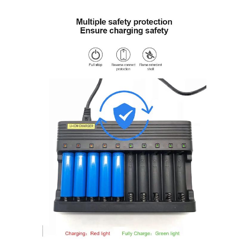 18650 Lithium Battery Charger 10 slots Universal Charger for Li-ion Rechargeable Batteries 26650 16340 18500 10440 18350 17670