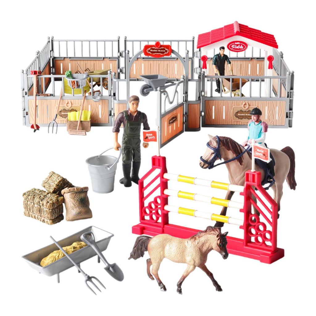 Horse Stable Playset Realistic Action Figures Collection Pretend Play Equestrian Toys for Ages 3 4 5