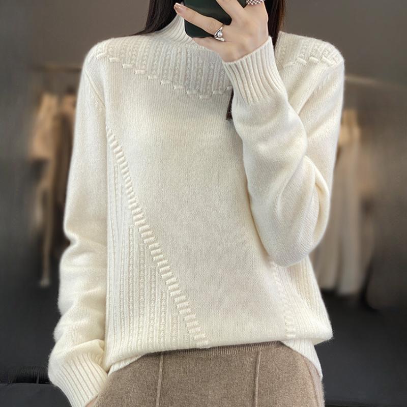 IHUASU Half High Neck Thickened Jumper Women's Fashion Versatile Loose Knitted Bottoming Shirt Autumn and Winter Tops