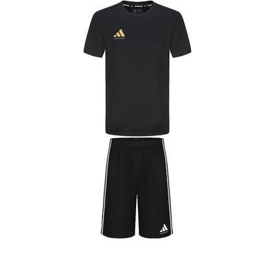 adidas Мягкая футболка с круглым вырезом и коротким рукавом, удобные полосатые шорты для тхэквондо, повседневный спортивный костюм ADICLTS24CTKP-BG+S21ATMSH2T-BW