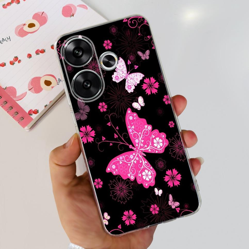 Flower Butterfly Women Fashion Back Cover For Xiaomi Redmi Turbo 3 Phone Funda Transparent Soft TPU Silicone Coque For Poco F6