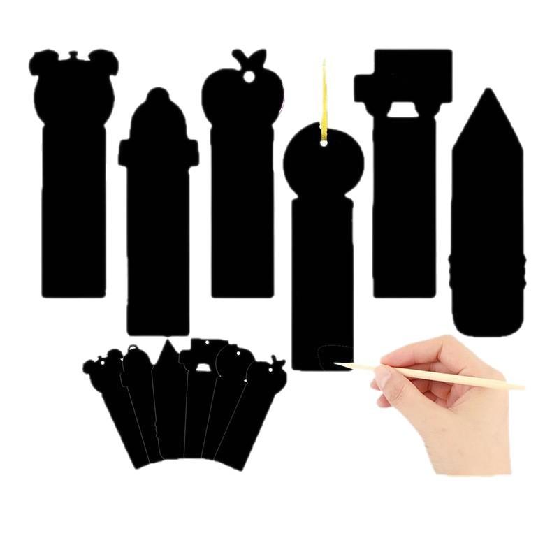 36pcs/set Back-to-School Scratch Art Bookmark- Includes 12 Strings & 12 Bamboo Sticks. A Fun & Colorful Doodle Hanging Art Paper