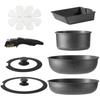 CAROTE 9-Piece Frying Pan Set, Induction & Gas Compatible, PFOA/PFOS Free, Includes Detachable Handles, Omelet Pan, Marble Coat, Smooth, Non-Stick, Ea
