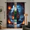 2pcs Pirate Ship & Seaside Cave Adventure Curtains - Semi-Sheer, Rod Pocket Design for Bedroom, Living Room, Kitchen, Office Decor