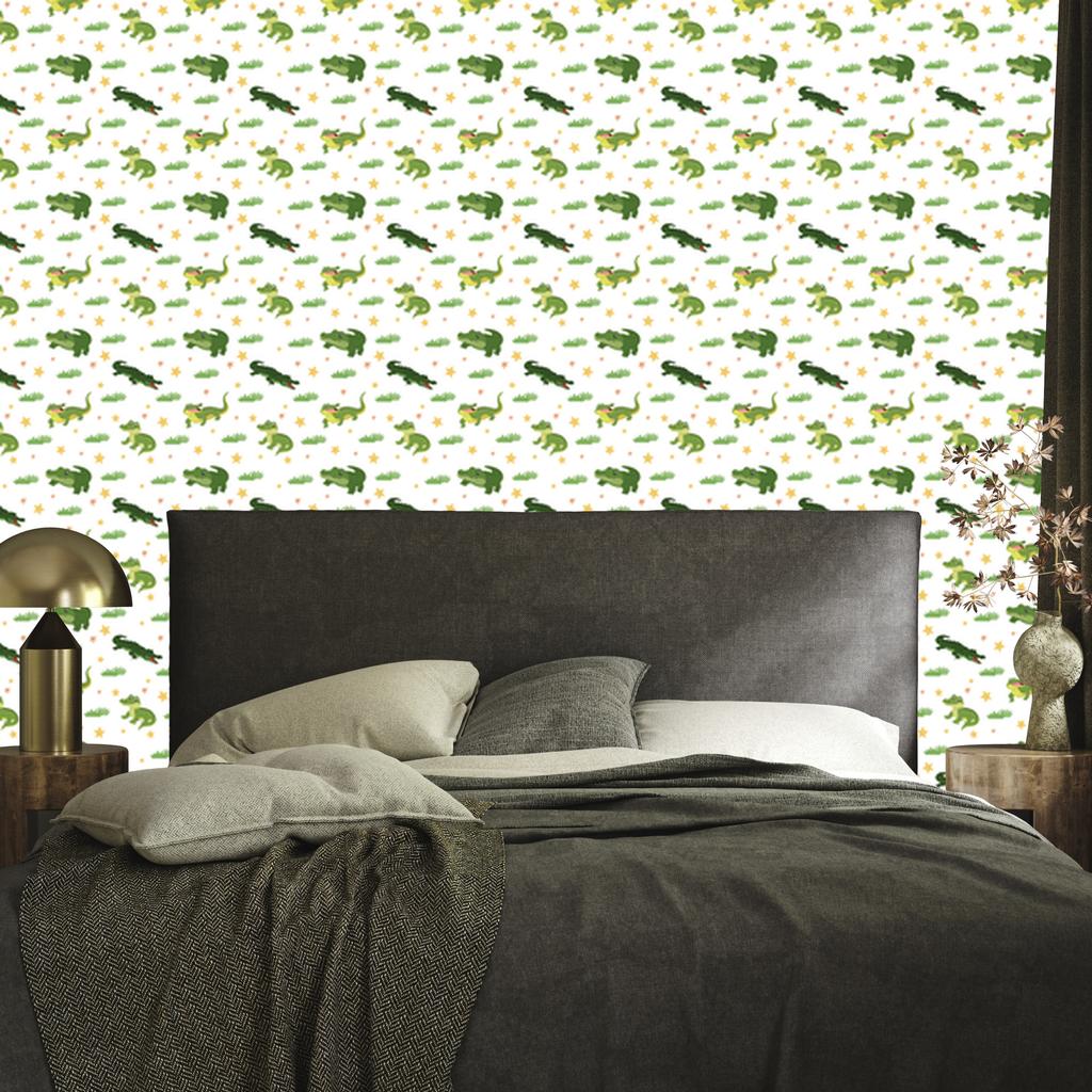 Crocodile Wallpaper White, Lime and Green for Living Room and Bedroom 50x1000