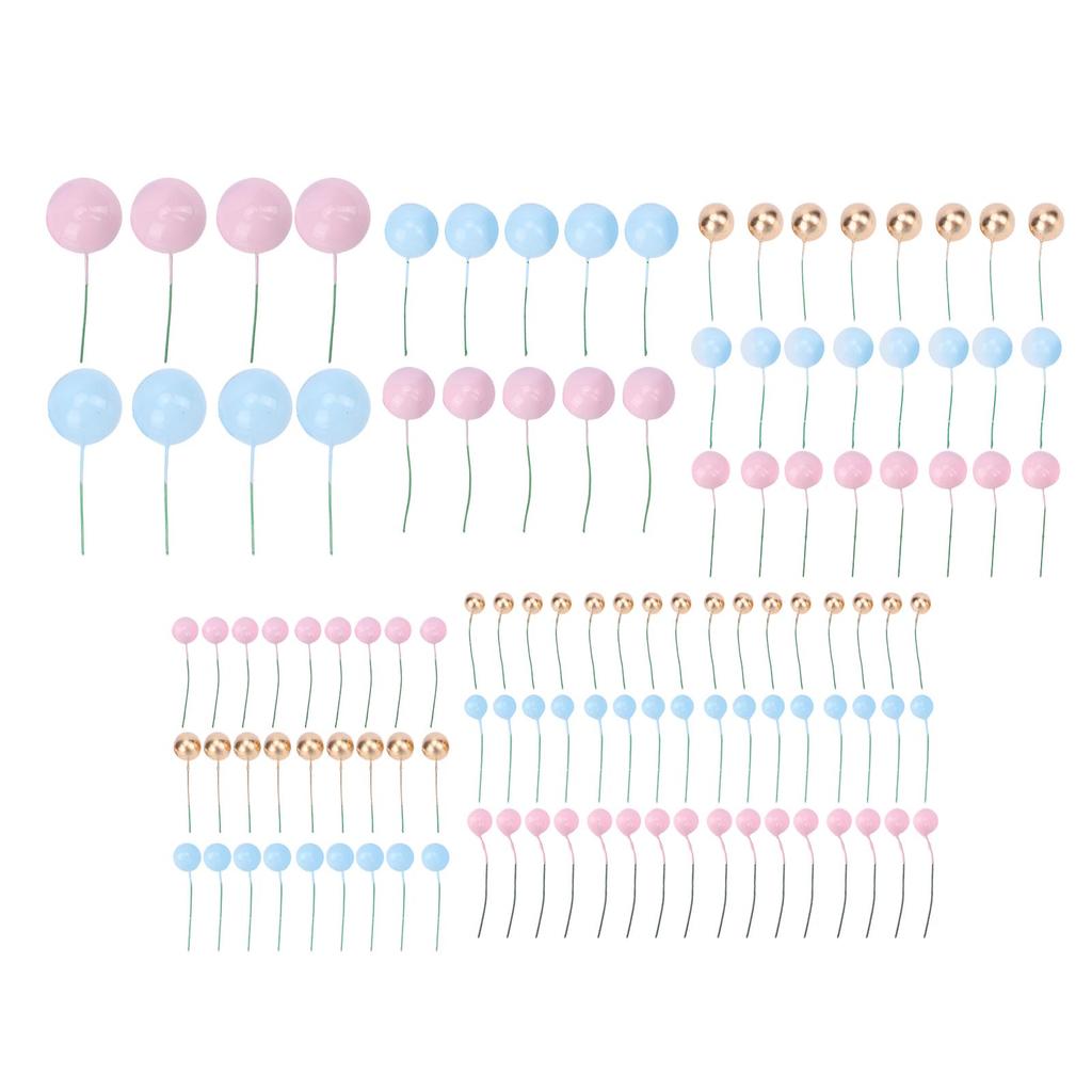 120PCS Ball Cake Topper Sticks Blue Roseate Gold 1.5cm 2cm 2.5cm 3cm 4cm Foam Balls Cake Decorations for Birthday Cake