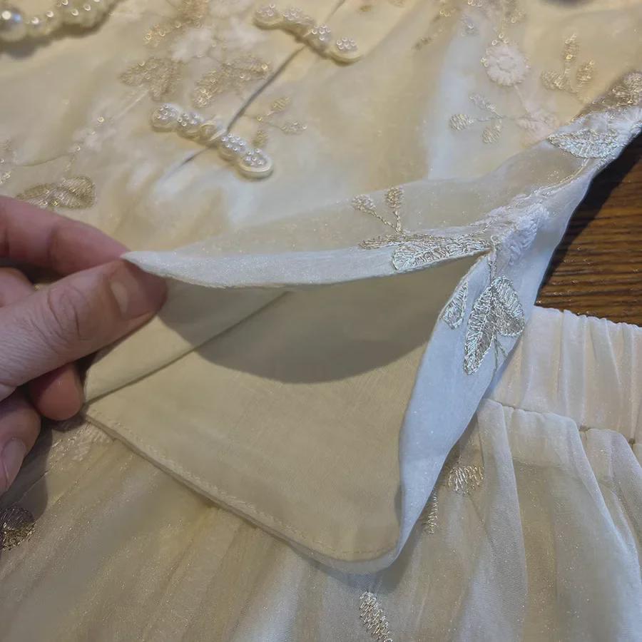 Летний комплект для девочек 2024 года из жилета и шорт в китайском стиле