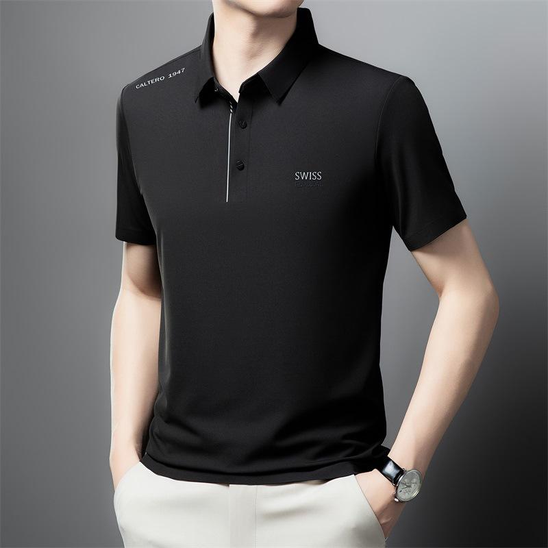 Мужская футболка с коротким рукавом, поло, летняя деловая повседневная мужская одежда, бесшовная футболка с лацканами
