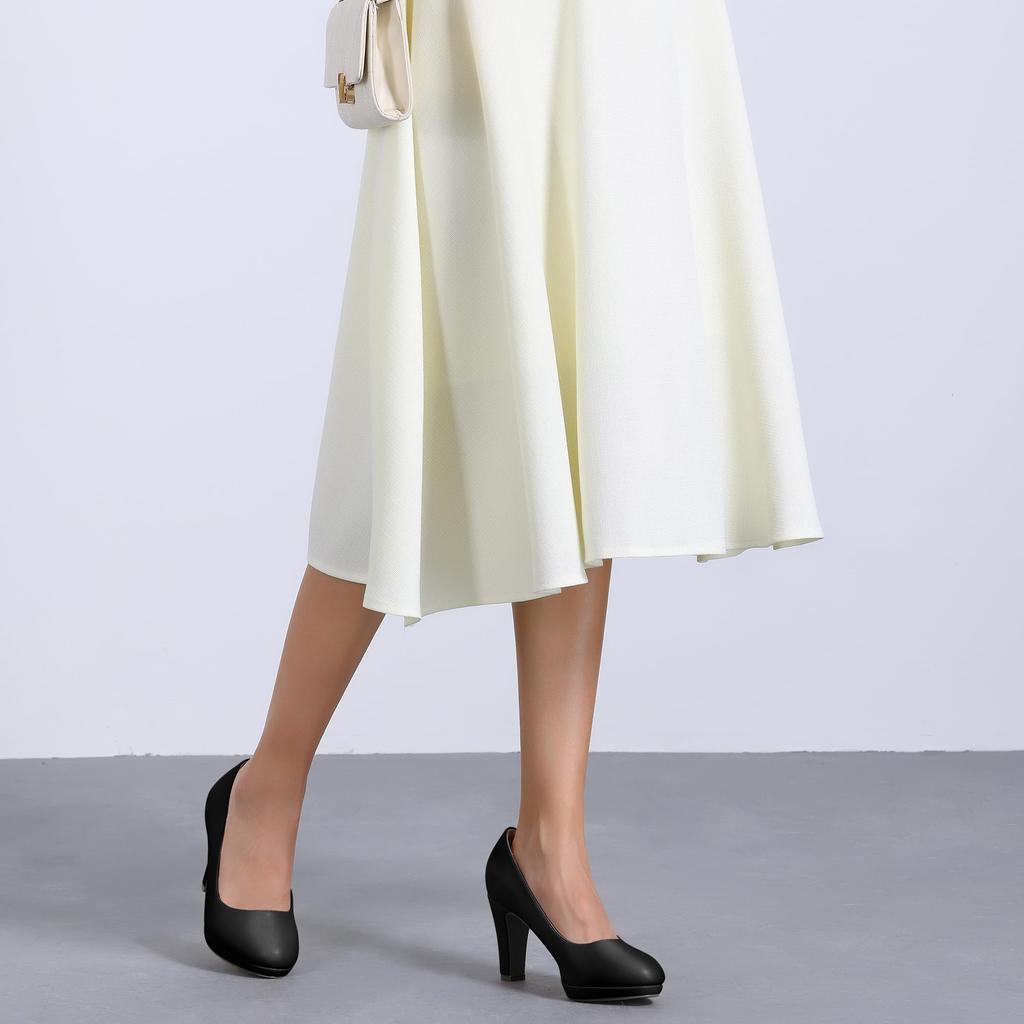 Allegra K Women's Round Toe Platform Chunky Heel Mary Jane Pumps, Black, Size 25.5cm