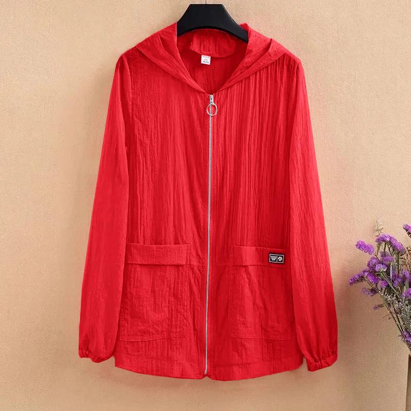Summer Sun Protection Clothing Hooded Casual Short Jacket Thin Anti-ultraviolet Skin Clothing Women's Large Size