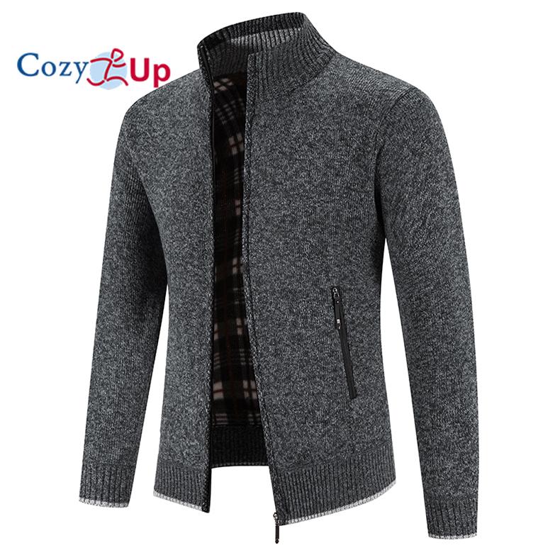Cozy up мужской маленький воротник-стойка плюс бархатный утолщенный трикотажный кардиган свитер куртка