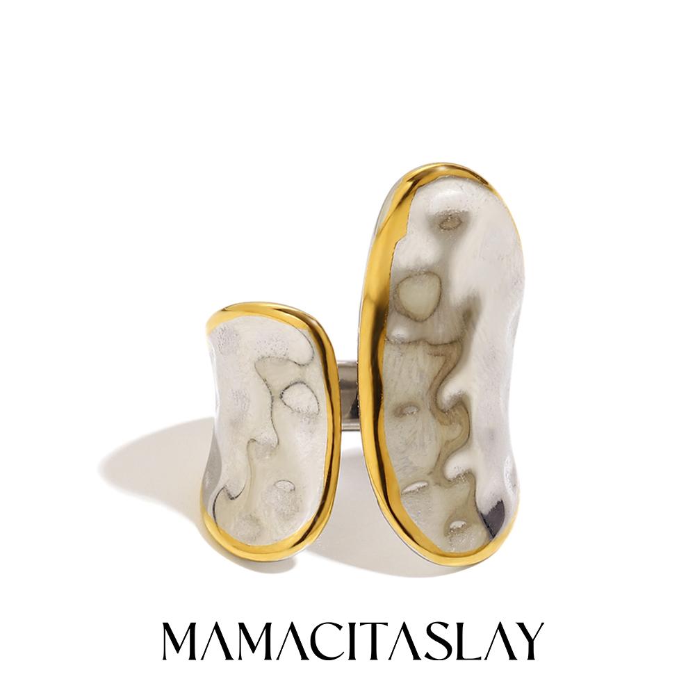 MamacitaSlay Асимметричное кольцо из нержавеющей стали 316L, двухцветное, с молотковым узором, креативное, водостойкое, уникальное кольцо для женщин