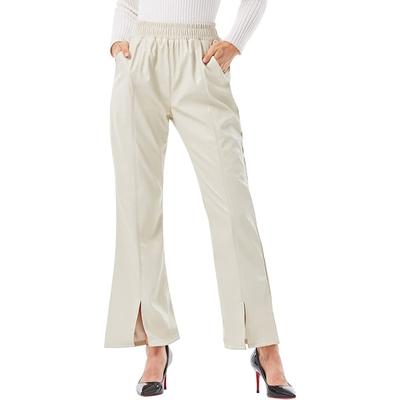 Женские классические женские брюки из искусственной кожи, однотонные расклешенные брюки с высокой талией, уличная одежда с карманами