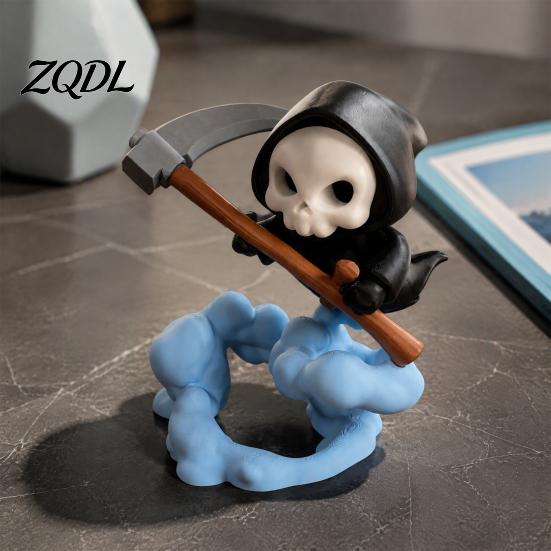 3D Printed PLA Statue Grim Reaper Figurine with Cloud Base, Cute Environmental Friendly Ornament Skeleton Scythe Statue, Halloween Decorative