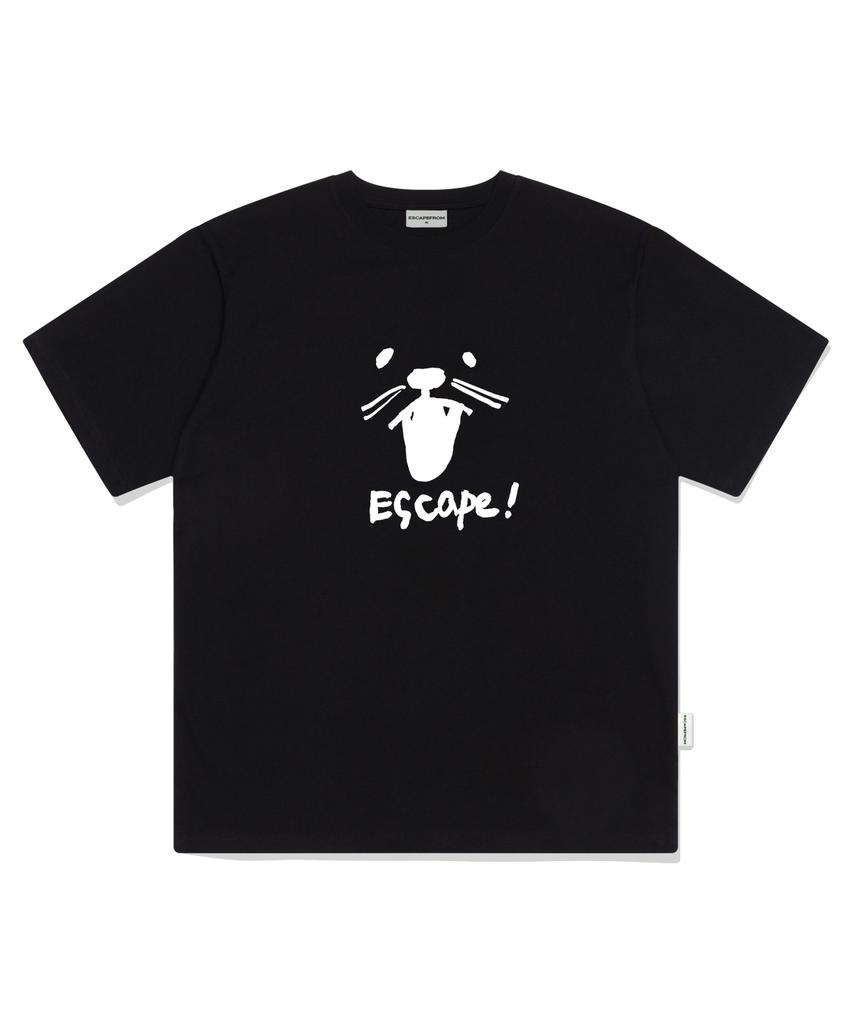 ESCAPEFROM Shouting Cat Print Oversized Short Sleeve T-Shirt Black