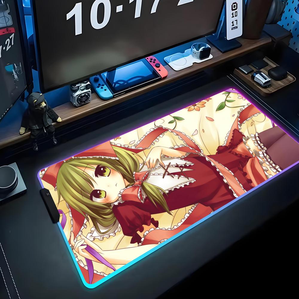 Hina Touhou Коврик для мыши RGB Игровой коврик для мыши Большой светодиодный коврик Настольный коврик для ПК Светящийся коврик для мыши Большие коврики для клавиатуры Настольный ковер с подсветкой