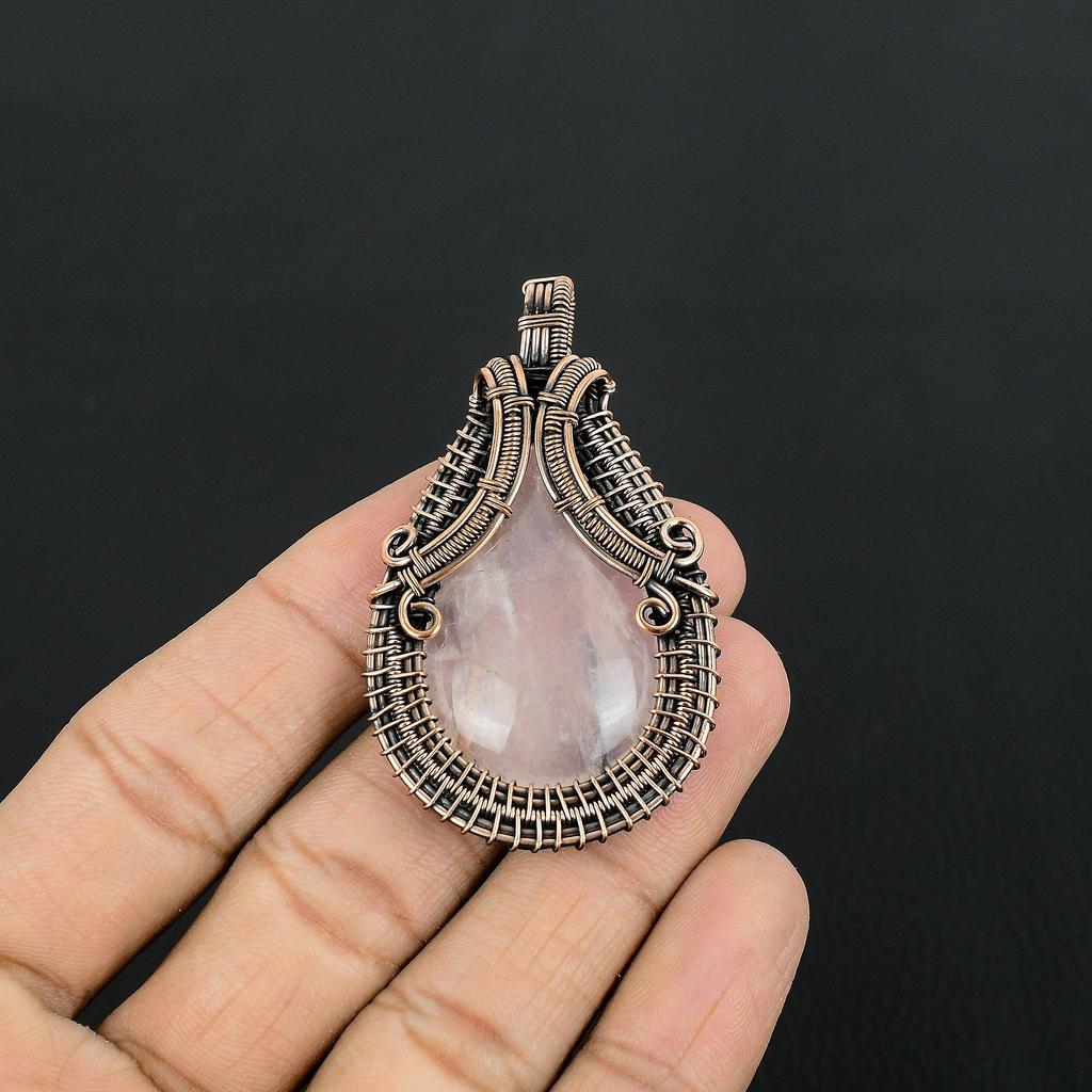 Rose Quartz Jewelry, 999 Copper Wire Wrapped Pendant Handmade Gemstone Jewelry, Gifts For Wife Brand New Pendant