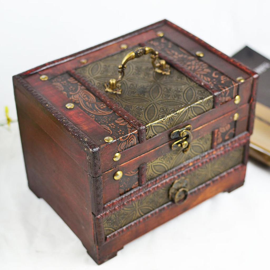 Запираемый деревянный органайзер для ювелирных изделий, сережек, ожерелий, шкатулка для безделушек в китайском стиле с зеркалом, держатель для женских аксессуаров