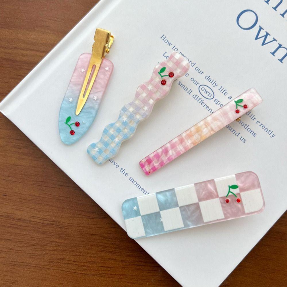 Шахматная фруктовая челка клипса Простые заколки для макияжа Креативная заколка для волос Вишня Женская