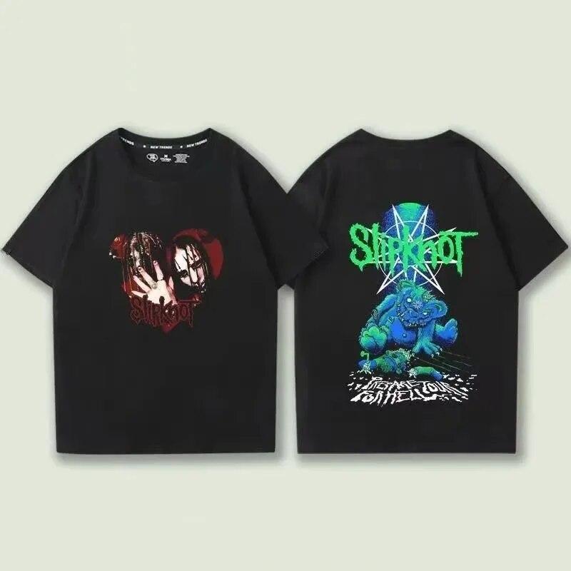 Slipknots Heavy Unisextal Band Печатная футболка Унисекс Хлопковая футболка Музыкальная графика Футболка Harajuku Уличная одежда Негабаритные футболки унисекс