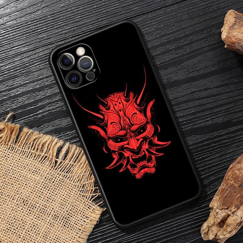 Япония Они Самурай Йокай Маска Дракон Искусство Черная Крышка Для Apple iPhone 15 13 14 12 11 Pro Max Mini XS 6 7 8 Plus Чехлы Мягкие Fundas
