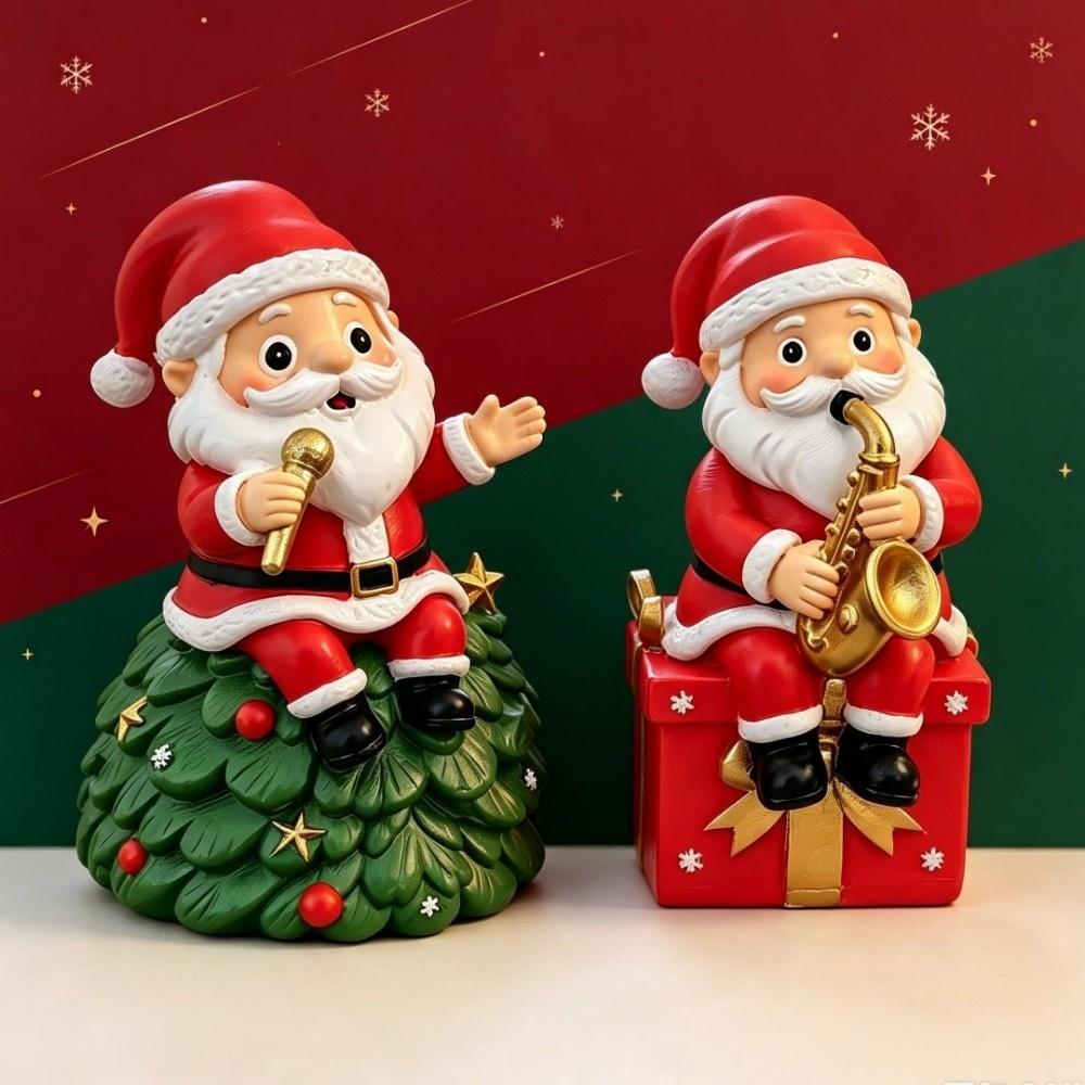Resin Santa Claus Figurine Festive Santa Statue Christmas Desktop Ornament Entryway Decor