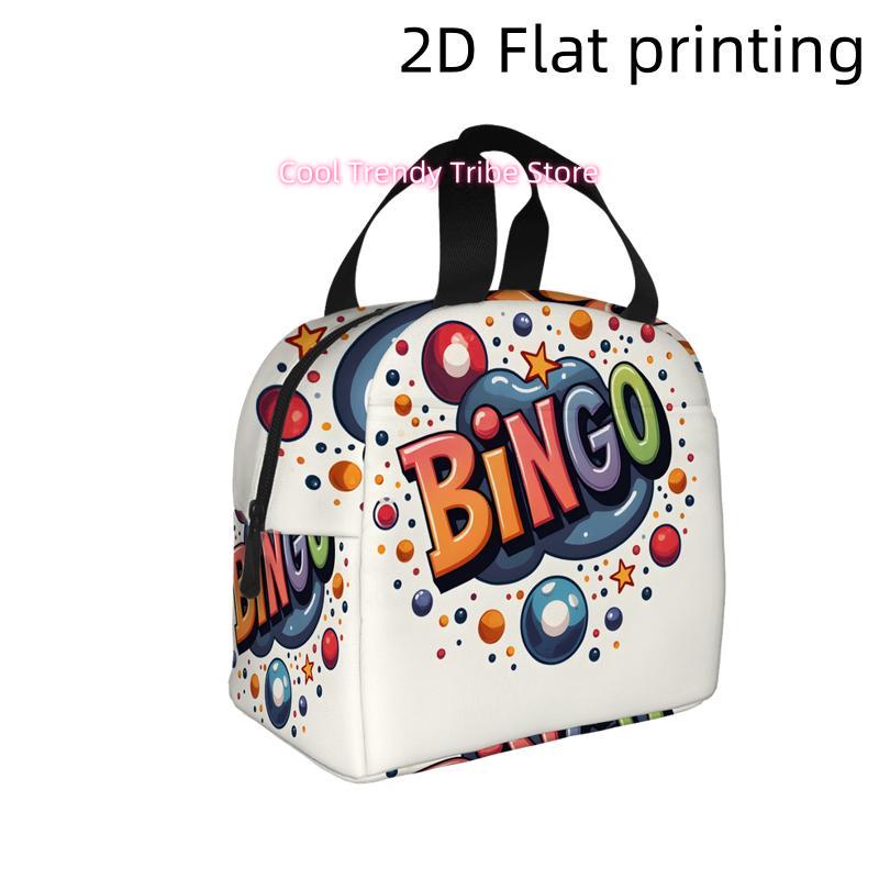 1pc, Colorful "BINGO" Text Surrounded by Balls and Stars. Printed Insulated Cooler Bag - Reusable Portable Hot Cold Bag for Home