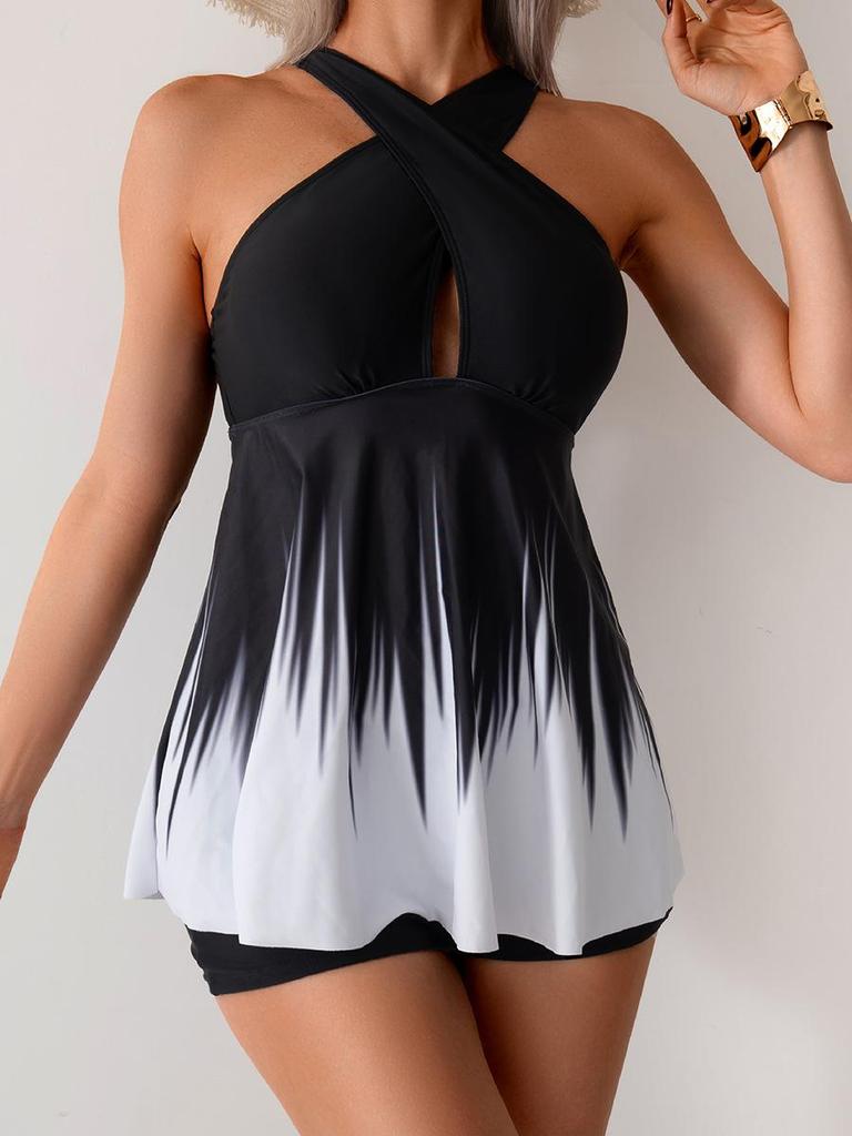 Пляжный купальник для отпуска, раздельный купальник, женский купальник с градиентом, плавки-плавки с плоским передом, танкини, тонкая строчка, в различных цветах, пляжная одежда