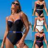 Summer Women Sexy One Piece Soild Color Halter Swimsuit Belt Swimwear Women Swimming Suit