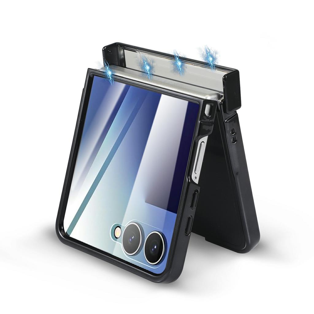 For Motorola Razr 60 Ultra 5G Magnetic Case Electroplating CD Vein PC Phone Cover with Tempered Glass Screen Film