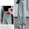 High Waist Light Color Wide Leg Jeans Women Summer New Embroidery Loose Straight  Pants