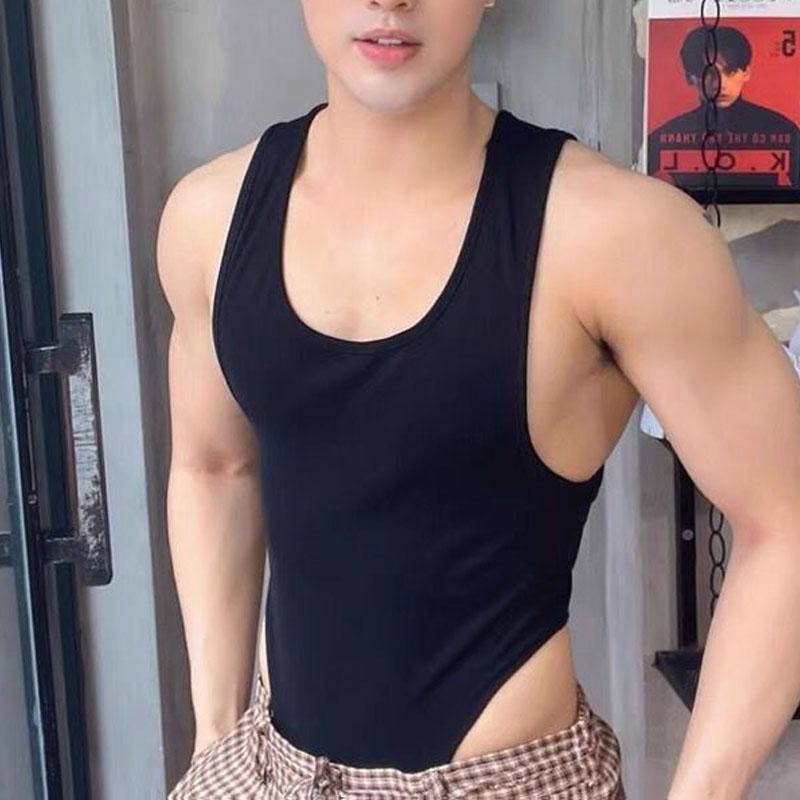 Comfortable Printing Men's Homewear New Round Neck Slim Casual Tank Tops Korean Style Personality Motion Bottoming Shirt