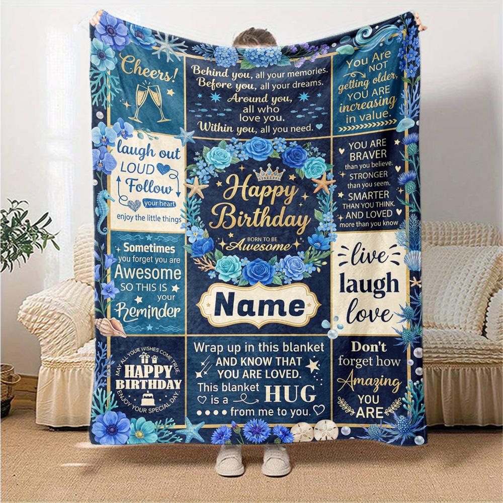 Birthday Wishes Blanket Blanket Customize Your Name Warmthful Decor Perfect For Sofa Couch Office Bed Picnics For All Occasions Stylish Decor Perfect
