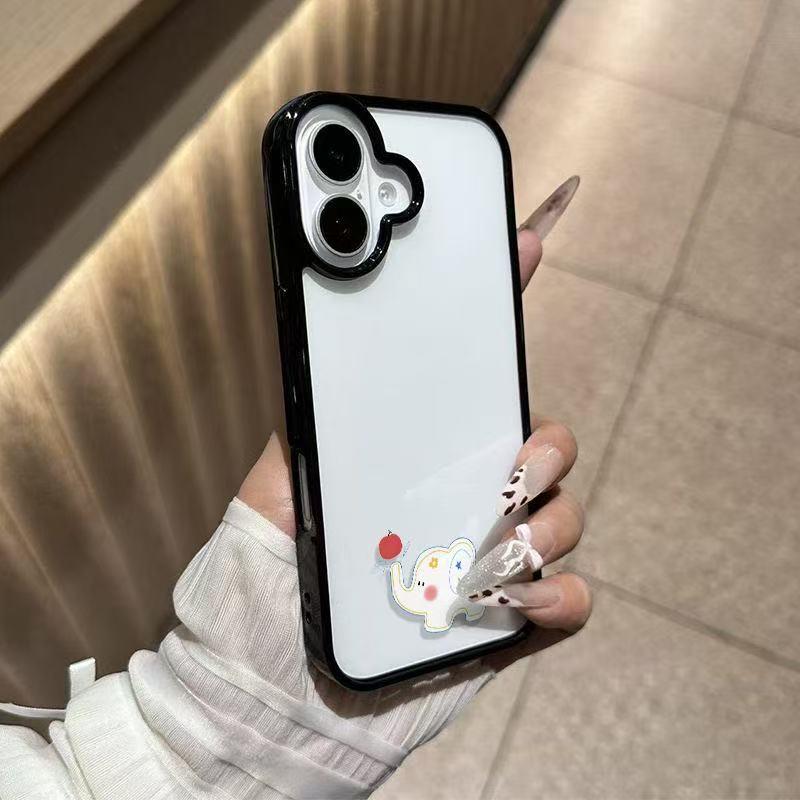 Очаровательный чехол-яблоко со слоном для серии iPhone 17 (Pro/Promax/Air) с черной акриловой рамкой
