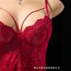 European and American burgundy lace suspender nightdress set, sex pajamas, loungewear perspective sexy satin pajamas women's models