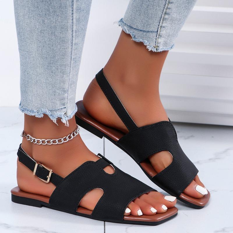 Летние дизайнерские женские повседневные туфли на плоской подошве 2024 года, брендовые туфли на плоской подошве с пряжкой, женские уличные нескользящие пляжные сандалии Sandalias Mujer