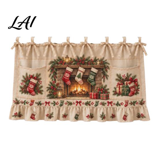 Handmade Holiday Oven Cover Christmas Skirt with Pockets Festive Snowflake Elk Red Birds Santa Stove Curtain for Home Cooking Essentials Kitchen