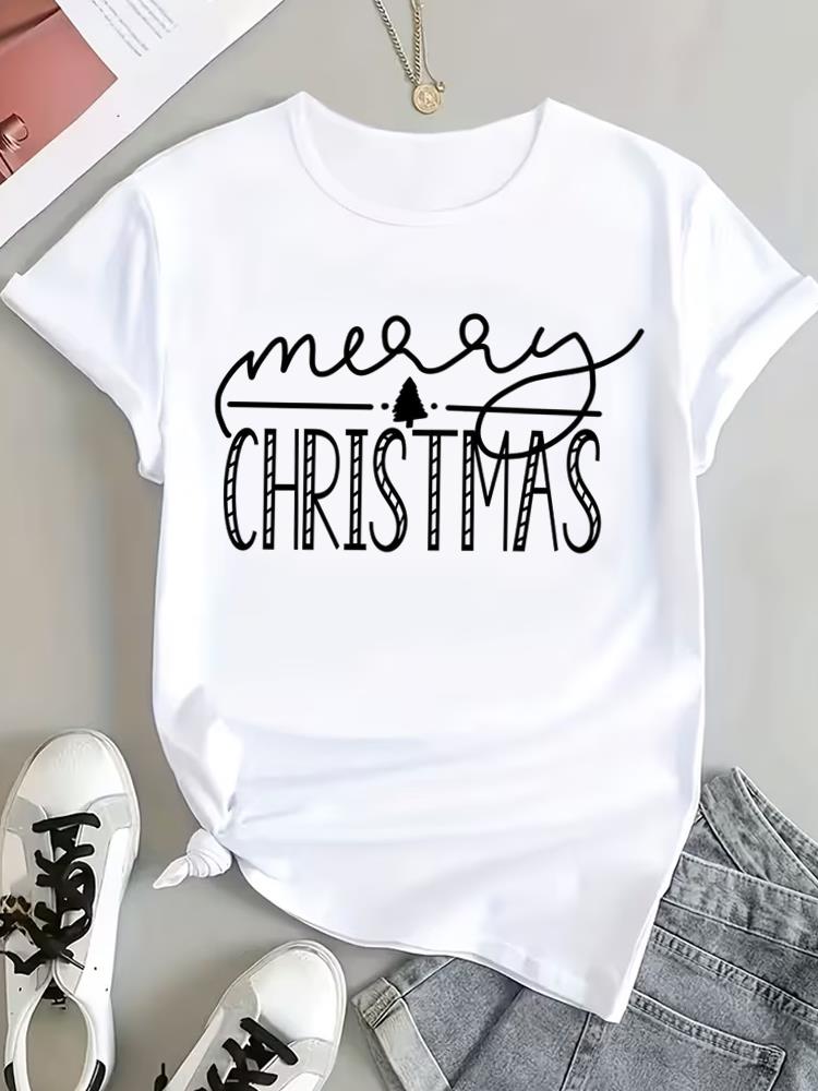 (Asian Size) faith printing trend Christmas Clothing T Shirt Tee Top Festival New Year Women Fashion Print Female Woman Short Sleeve Graphic T-shirts