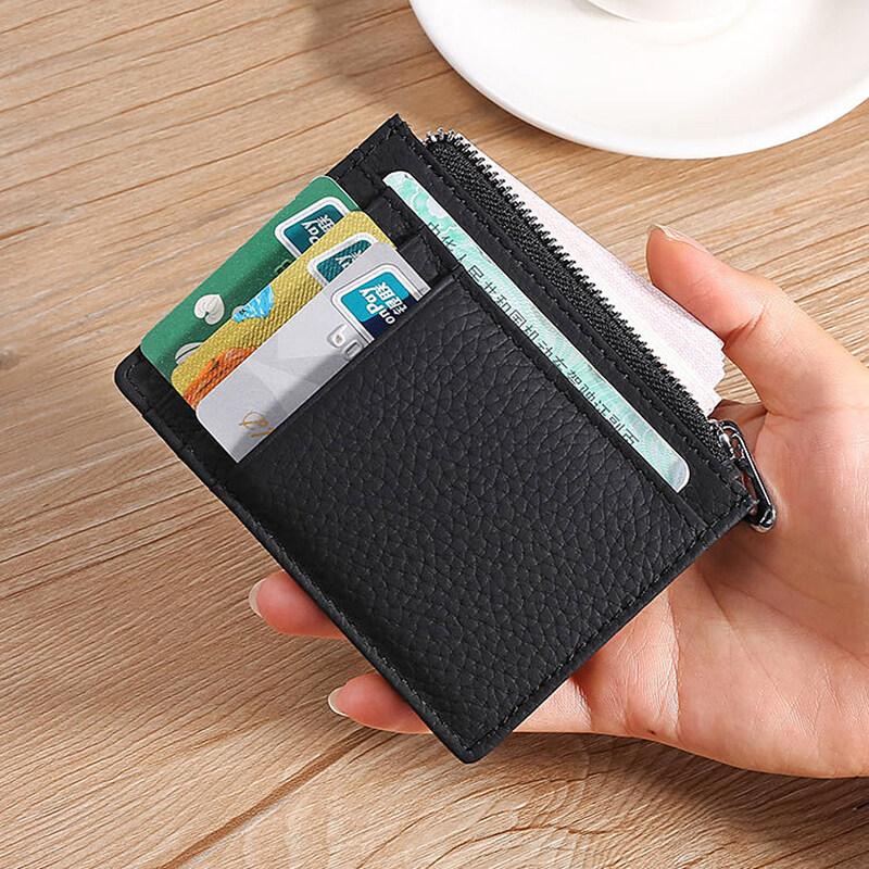 Real Leather Mens and Women ID Bus Card Holder Credit Cards Cases Zipper Coin Pocket Money Pouch Multiple Colors Purse