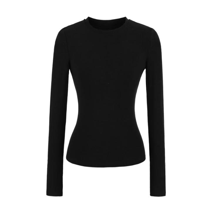 Basic round neck long-sleeved T-shirt women's autumn new American Spice Girl style solid color thin inner bottoming shirt